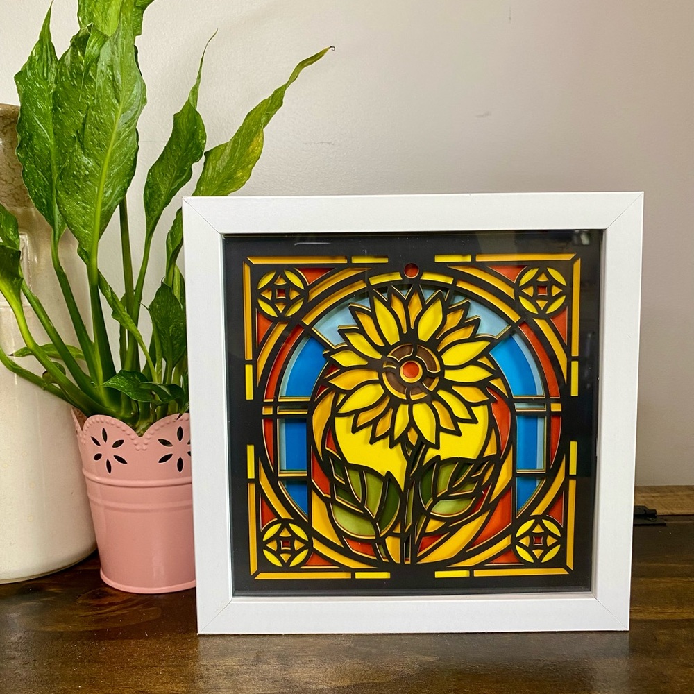3D Sunflower Stained Glass Shadowbox